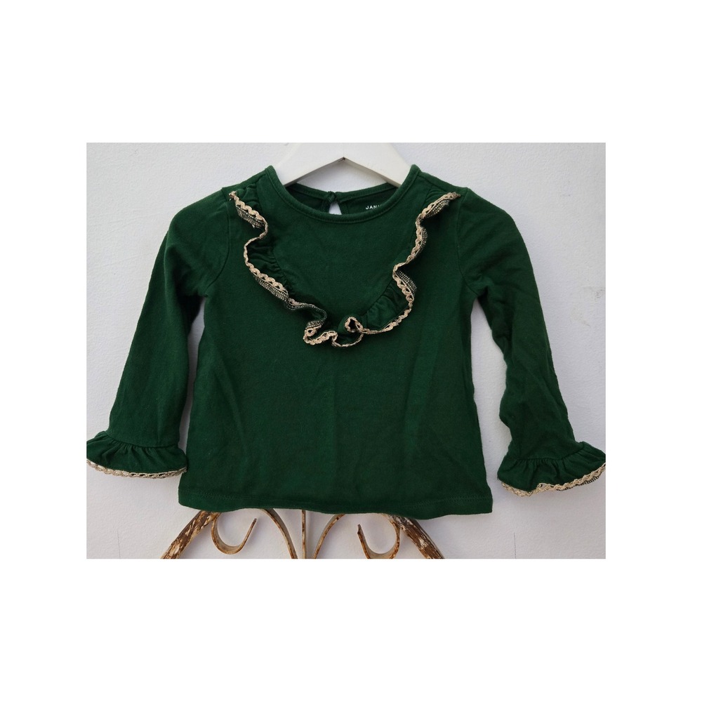 Janie and Jack Green Long Sleeve Ruffle Trim Top‎ Girls Size 12 to 18 Months